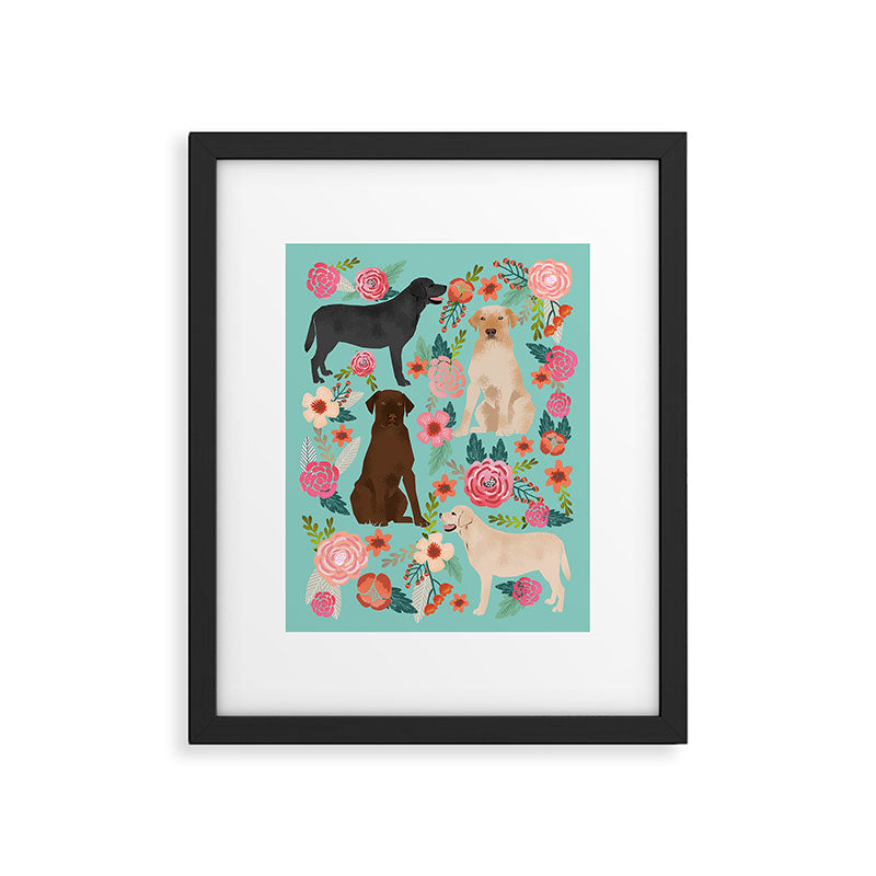 Labrador Retriever dog breed floral pattern for dog lover chocolate lab golden retriever labradors Framed Art Print Gallery Image 5