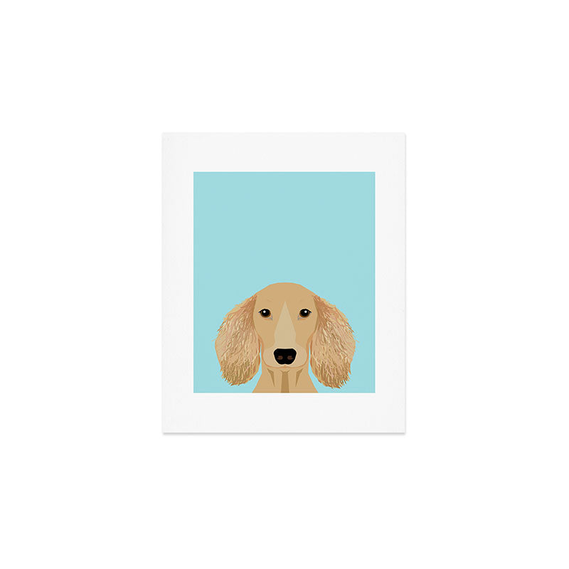 Long Haired Dachshund cream coat cute pet portraits custom dog breed art Art Print Gallery Image 1