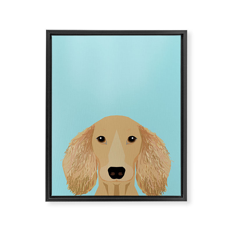 Long Haired Dachshund cream coat cute pet portraits custom dog breed art Framed Canvas Print Gallery Image 6
