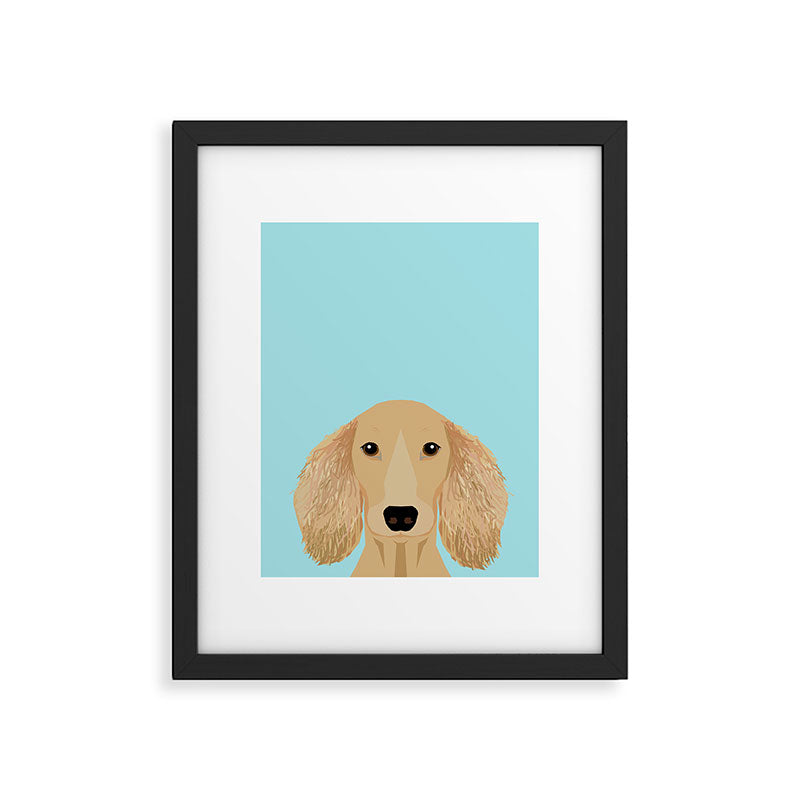 Long Haired Dachshund cream coat cute pet portraits custom dog breed art Framed Art Print Gallery Image 5