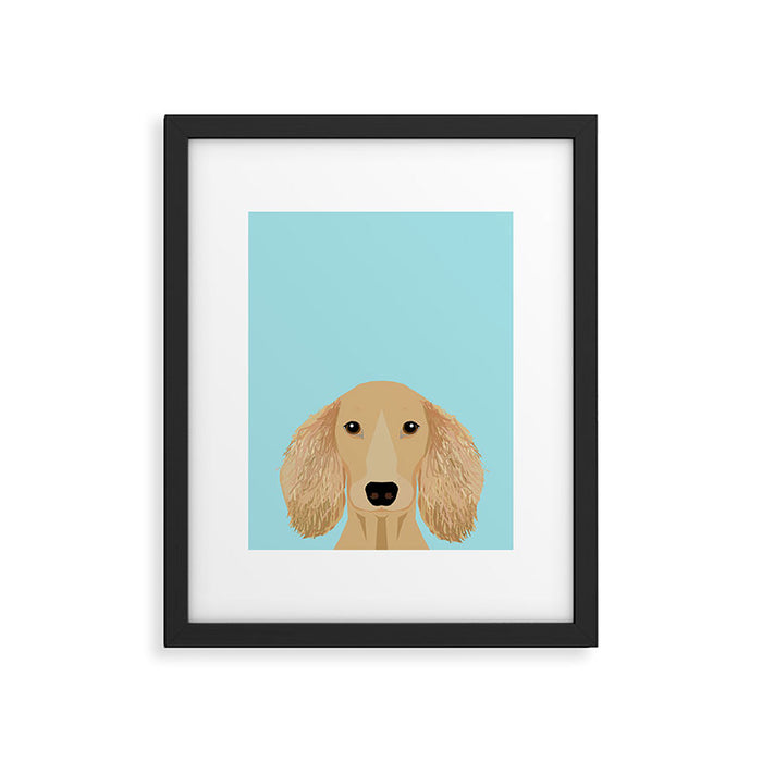 Long Haired Dachshund cream coat cute pet portraits custom dog breed art Framed Art Print Gallery Image 1