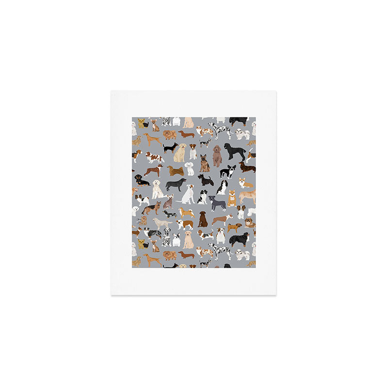 Mixed Dog lots of dogs dog lovers rescue dog art print pattern grey poodle shepherd akita corgi Art Print Gallery Image 1