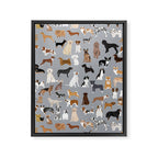 Mixed Dog lots of dogs dog lovers rescue dog art print pattern grey poodle shepherd akita corgi Framed Canvas Print Gallery Image 6