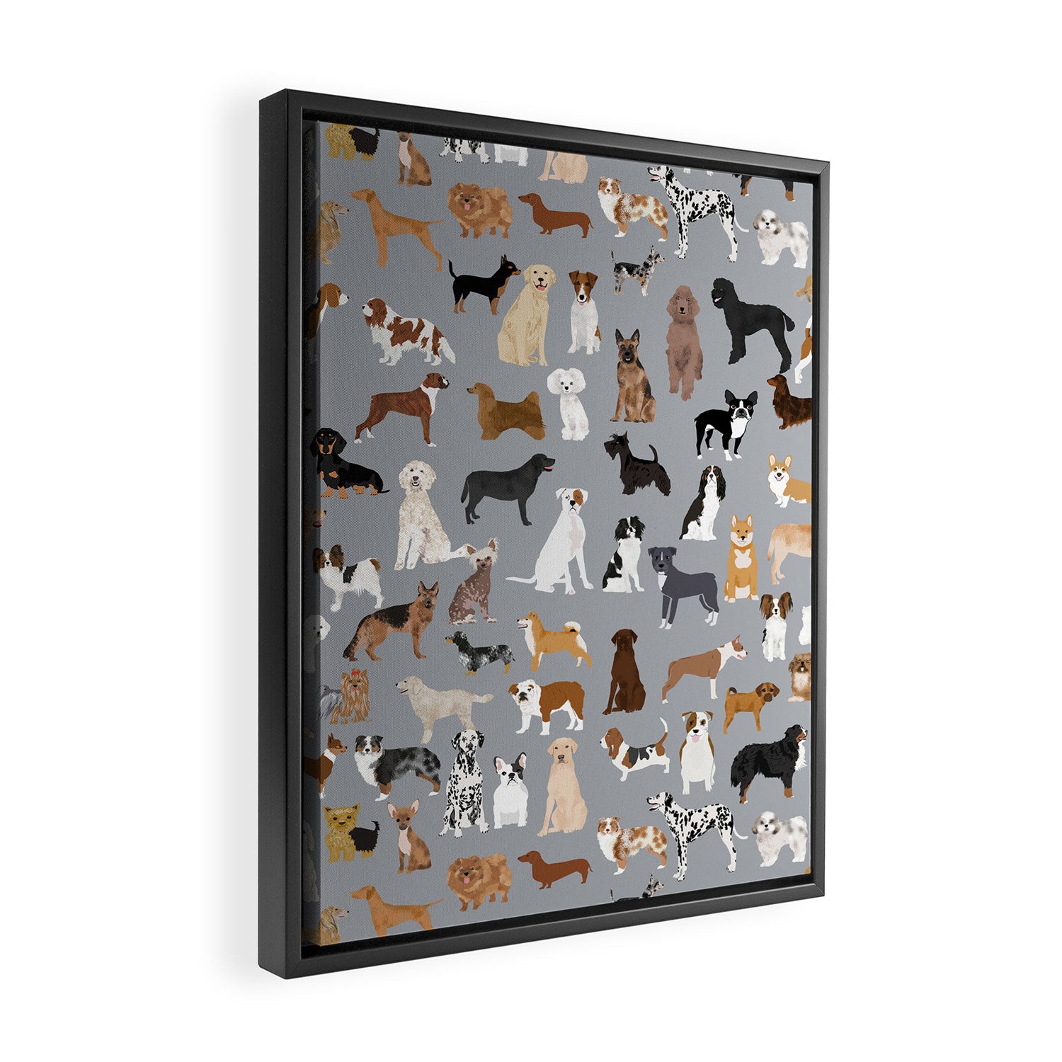 Mixed Dog lots of dogs dog lovers rescue dog art print pattern grey poodle shepherd akita corgi Framed Canvas Print Gallery Image 2