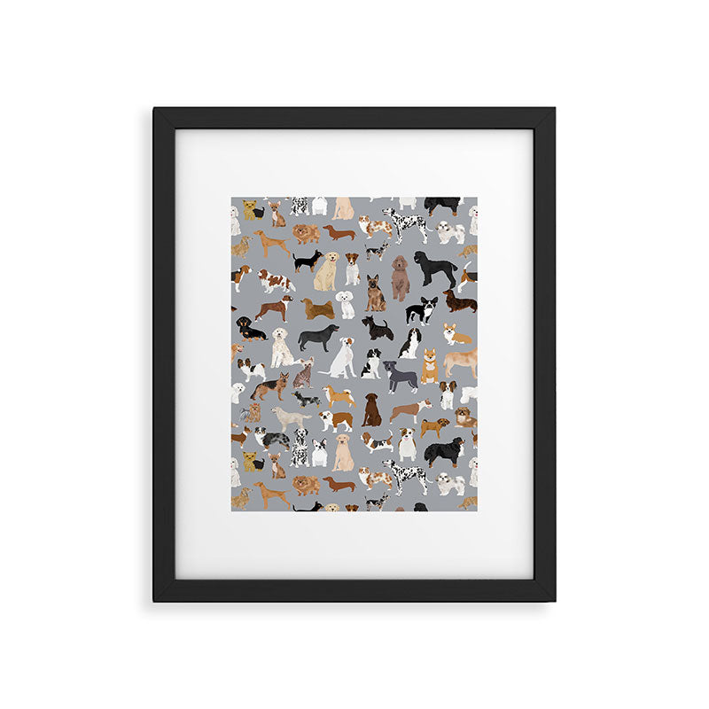 Mixed Dog lots of dogs dog lovers rescue dog art print pattern grey poodle shepherd akita corgi Framed Art Print Gallery Image 5