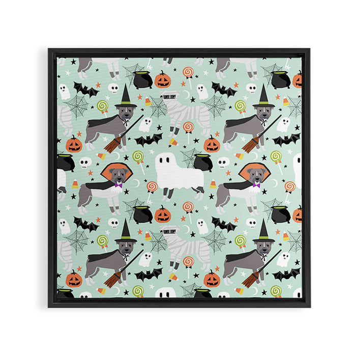 Pitbull halloween costumes pet portrait fall october cute trick or treat pitbulls Framed Canvas Print Gallery Image 1