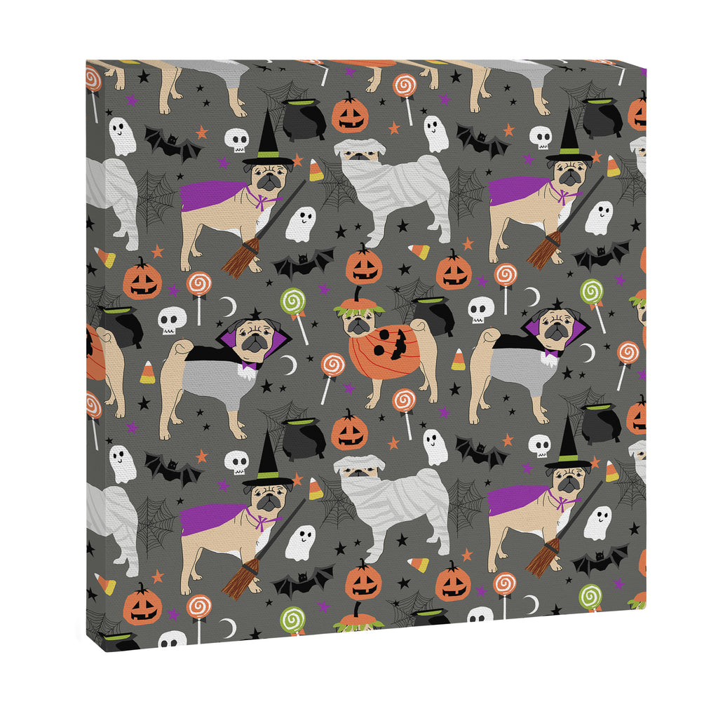 Pug halloween costumes mummy witch vampire pug dog breed pattern by pet friendly Canvas Print Gallery Image 3