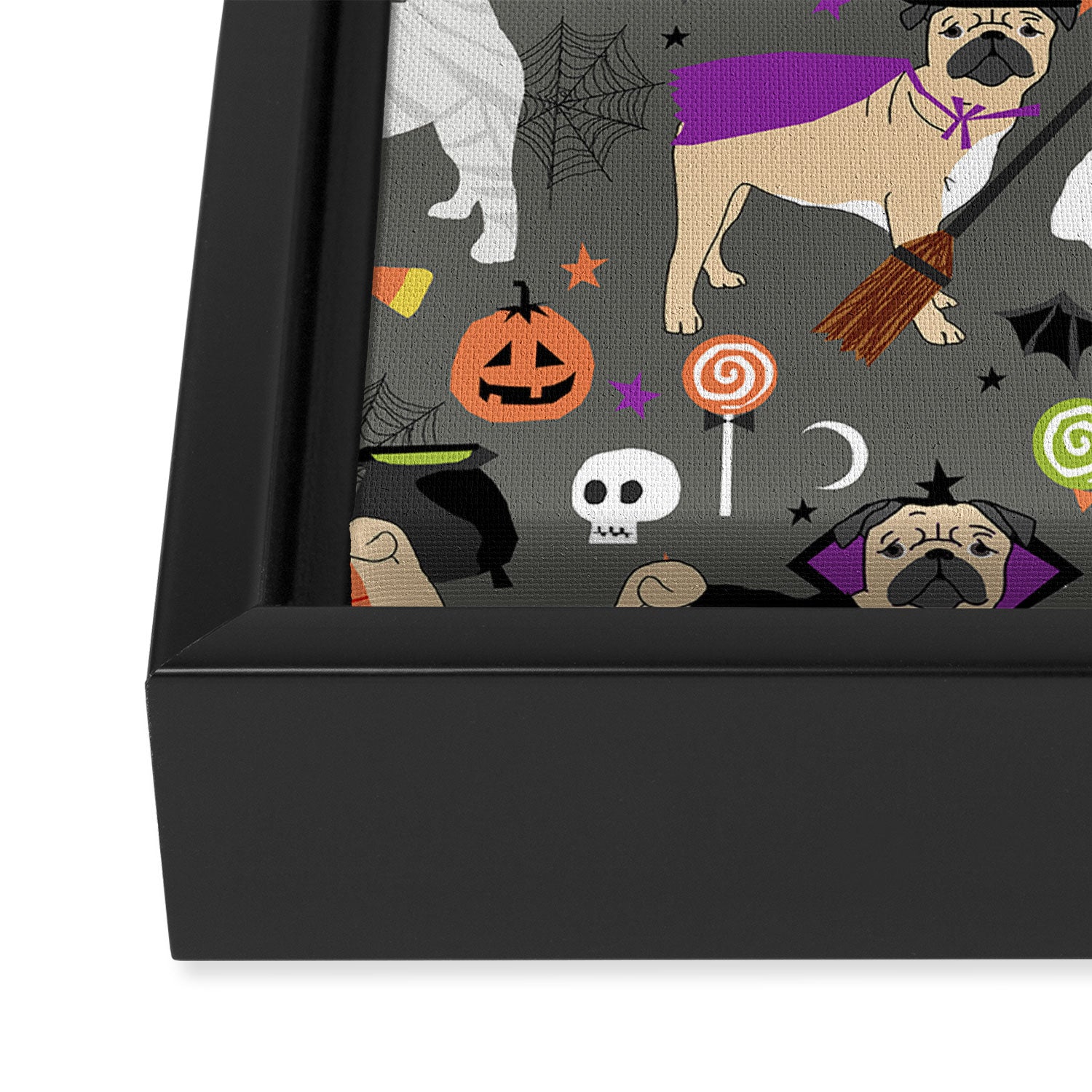 Pug halloween costumes mummy witch vampire pug dog breed pattern by pet friendly Framed Canvas Print Gallery Image 2