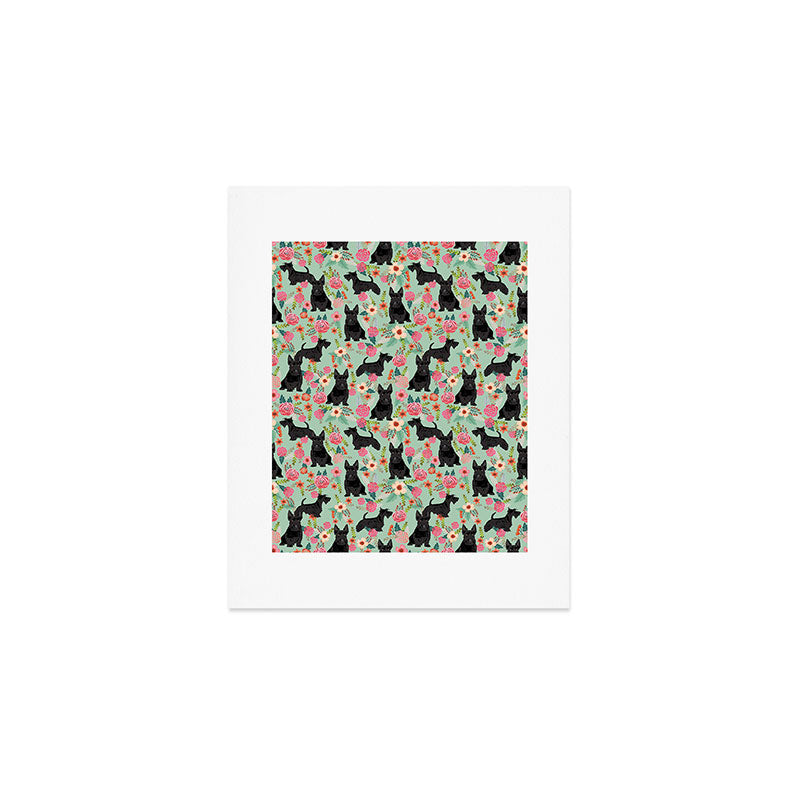 Scottish Terrier florals pattern dog breed dog art pet portraits pet friendly scottie gifts Art Print Gallery Image 1