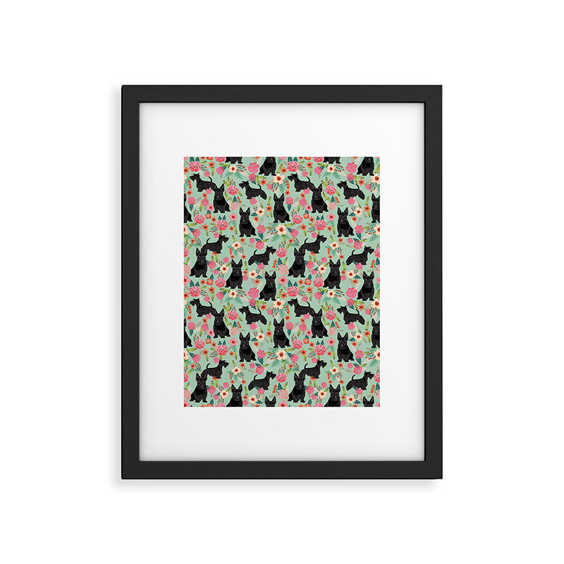 Scottish Terrier florals pattern dog breed dog art pet portraits pet friendly scottie gifts Framed Art Print Gallery Image 5