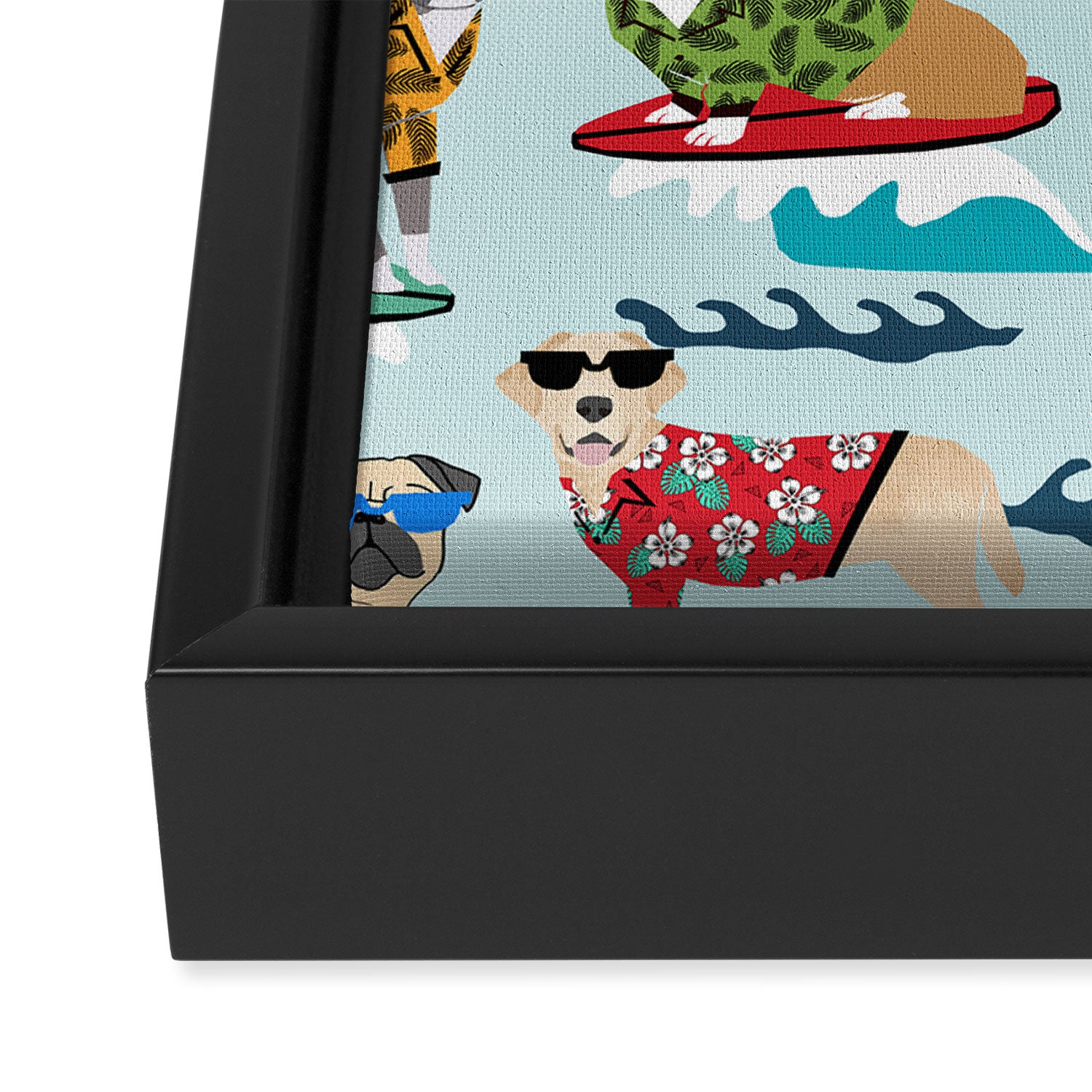 Surfing Dogs - cute summer tropical dogs surfing Framed Canvas Print Gallery Image 2