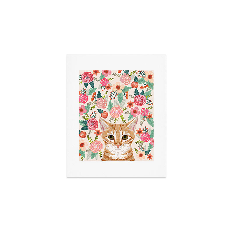 Tabby Cat florals cute spring garden kitten orange tabby cat lady funny girly cat art pet gifts  Art Print Gallery Image 1