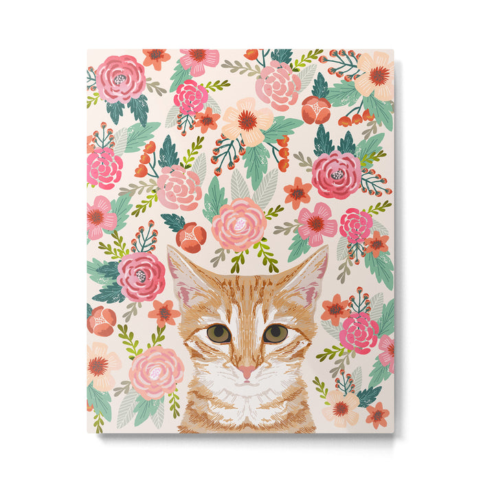 Tabby Cat florals cute spring garden kitten orange tabby cat lady funny girly cat art pet gifts  Metal Print Gallery Image 1
