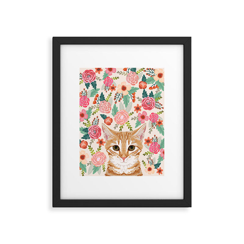 Tabby Cat florals cute spring garden kitten orange tabby cat lady funny girly cat art pet gifts  Framed Art Print Gallery Image 5
