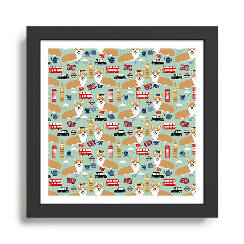 Welsh Corgi london england pattern cute corgis in britain dog breeds by pet friendly Framed Art Print Gallery Image 1