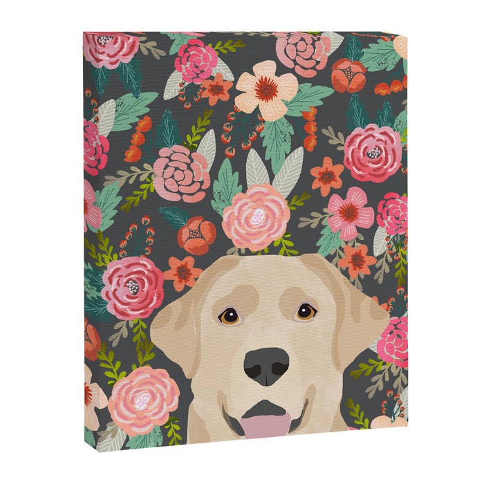 Yellow Lab dog portrait labrador retriever dog art pet friendly florals floral Canvas Print Gallery Image 1