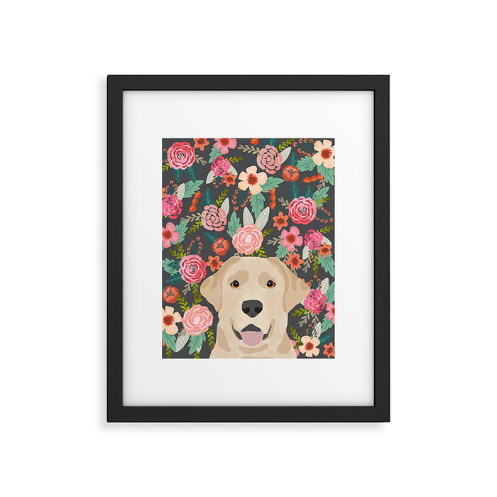 Yellow Lab dog portrait labrador retriever dog art pet friendly florals floral Framed Art Print Gallery Image 1