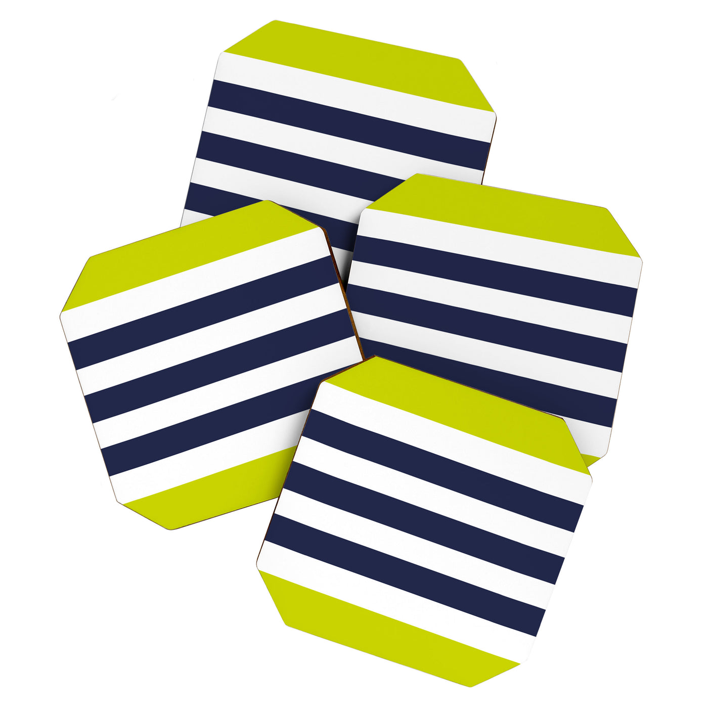Modern Classy Navy Blue Lime Green STRIPES Coaster