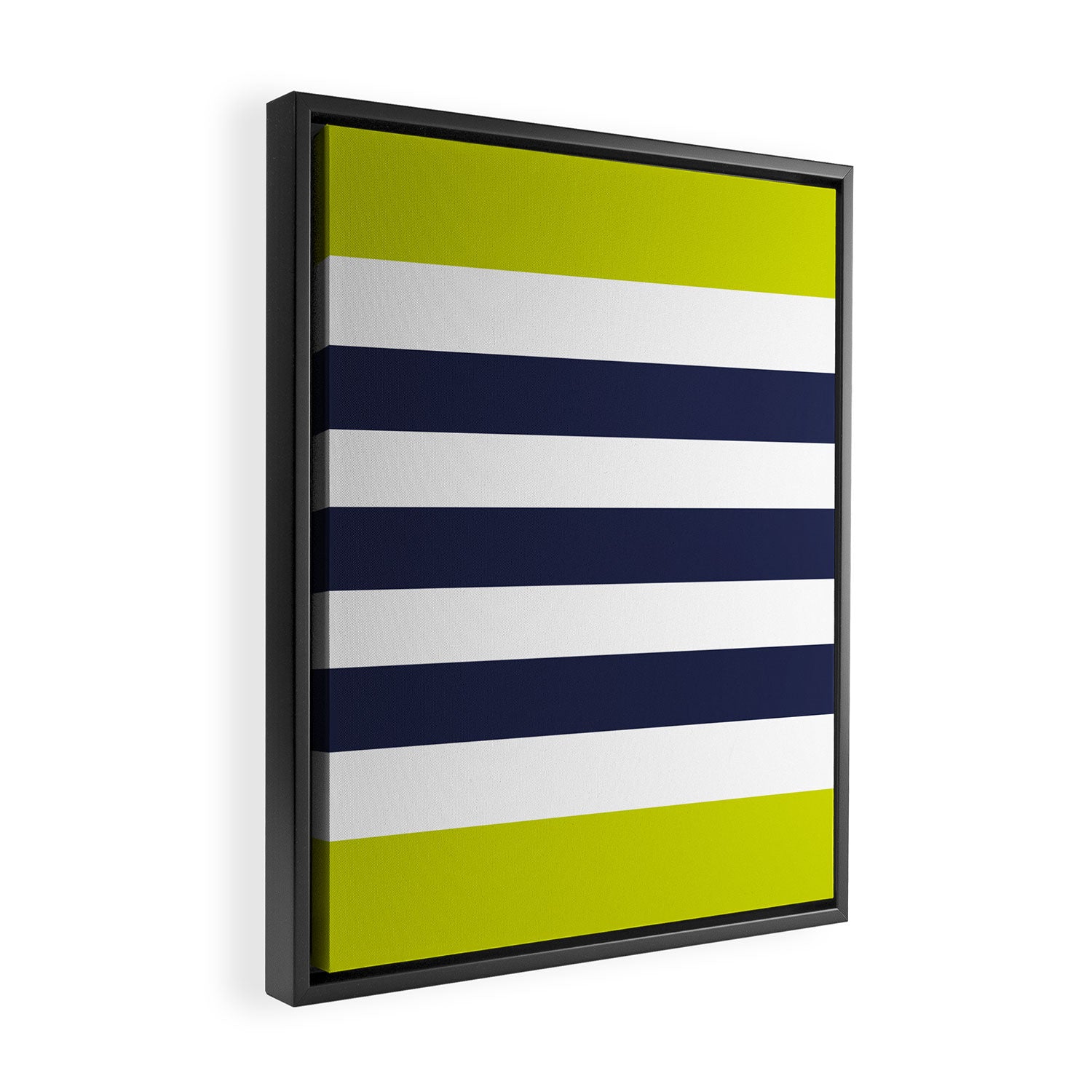 Modern Classy Navy Blue Lime Green STRIPES Framed Canvas Print Gallery Image 2