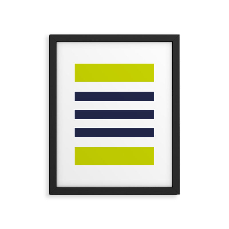 Modern Classy Navy Blue Lime Green STRIPES Framed Art Print Gallery Image 6