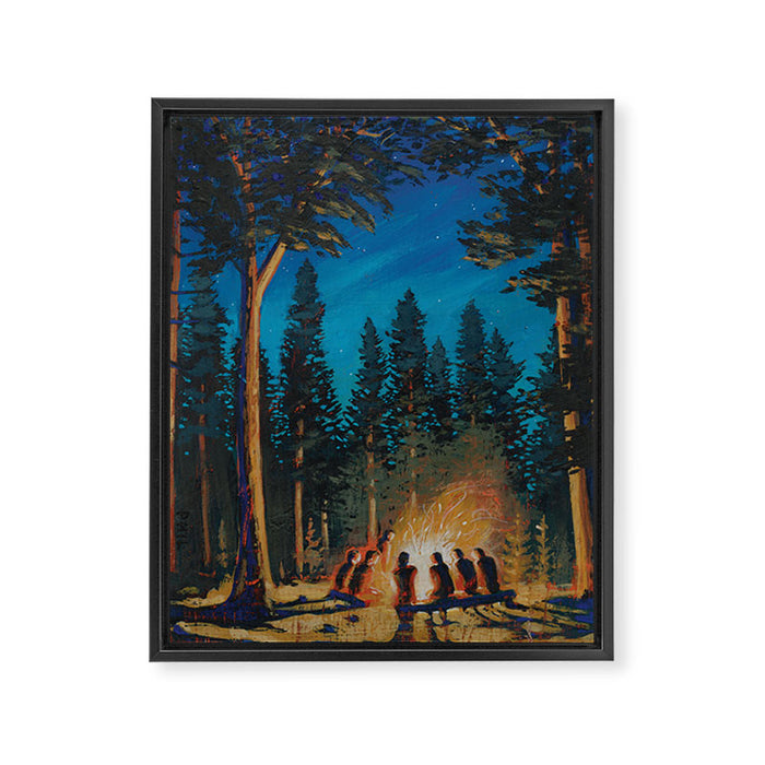 campfire gathering Framed Canvas Print Gallery Image 1