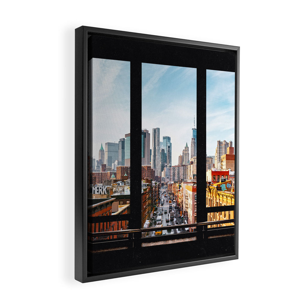 New York City Window Panoramic Framed Canvas Print Gallery Image 2