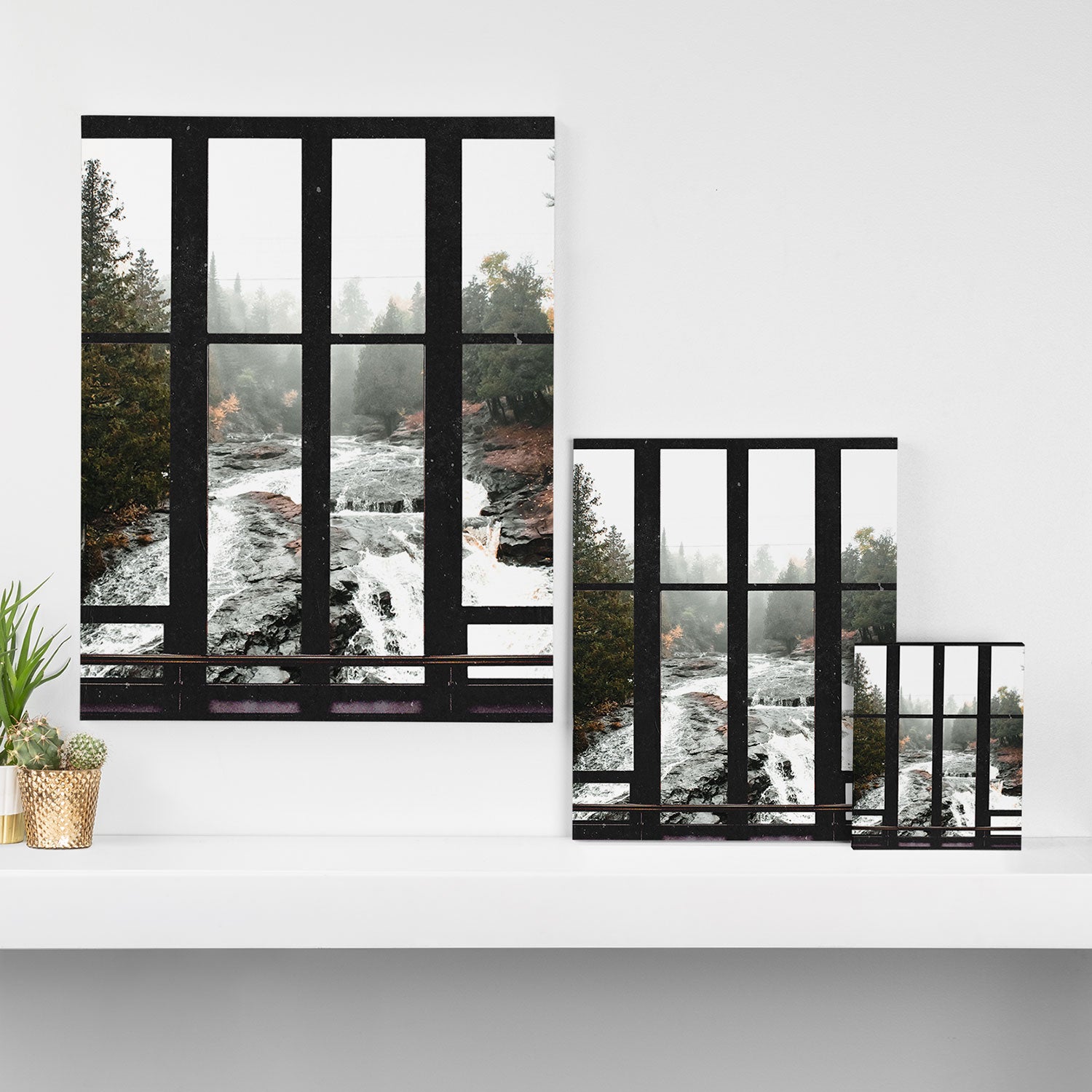 Window to the Waterfall and Forest | Foggy Forest Landscape in Autumn Canvas Print Gallery Image 3