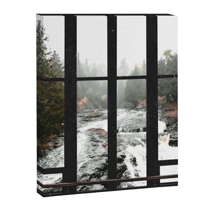 Window to the Waterfall and Forest | Foggy Forest Landscape in Autumn Canvas Print Gallery Image 1