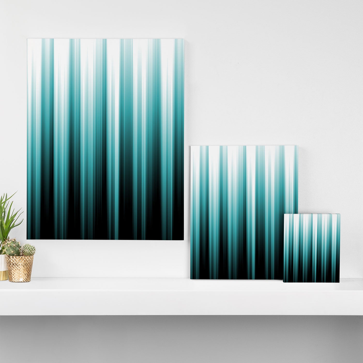 Aqua Teal Turquoise & White Abstract Soft Ombre Line Stripe Pattern on black - Aquarium SW 6767 Canvas Print Gallery Image 3