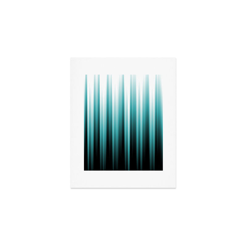 Aqua Teal Turquoise & White Abstract Soft Ombre Line Stripe Pattern on black - Aquarium SW 6767 Art Print Gallery Image 1