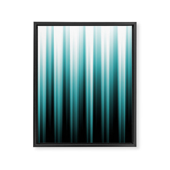 Aqua Teal Turquoise & White Abstract Soft Ombre Line Stripe Pattern on black - Aquarium SW 6767 Framed Canvas Print Gallery Image 1