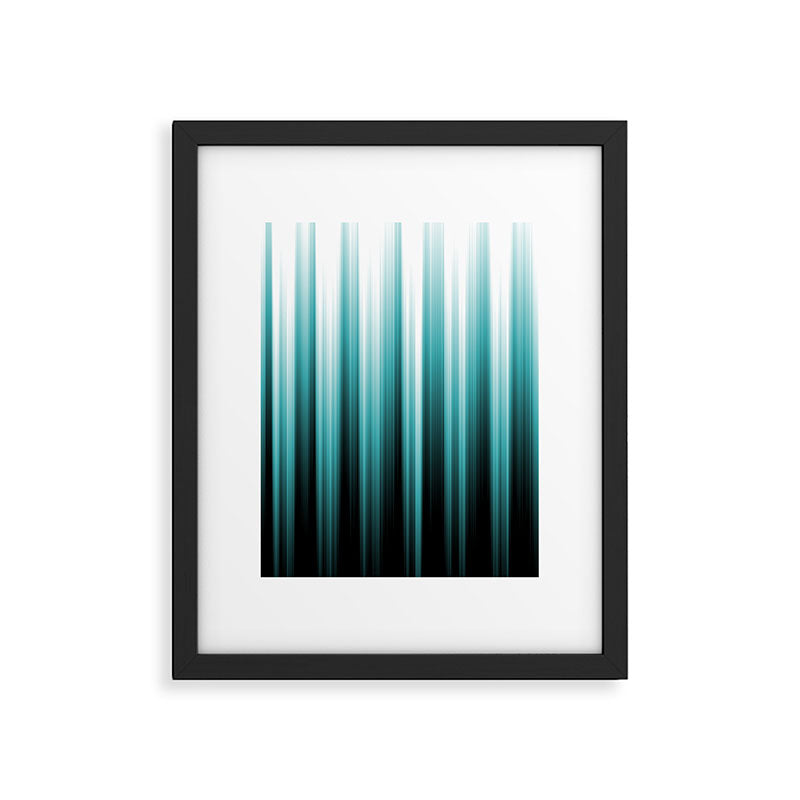 Aqua Teal Turquoise & White Abstract Soft Ombre Line Stripe Pattern on black - Aquarium SW 6767 Framed Art Print Gallery Image 4