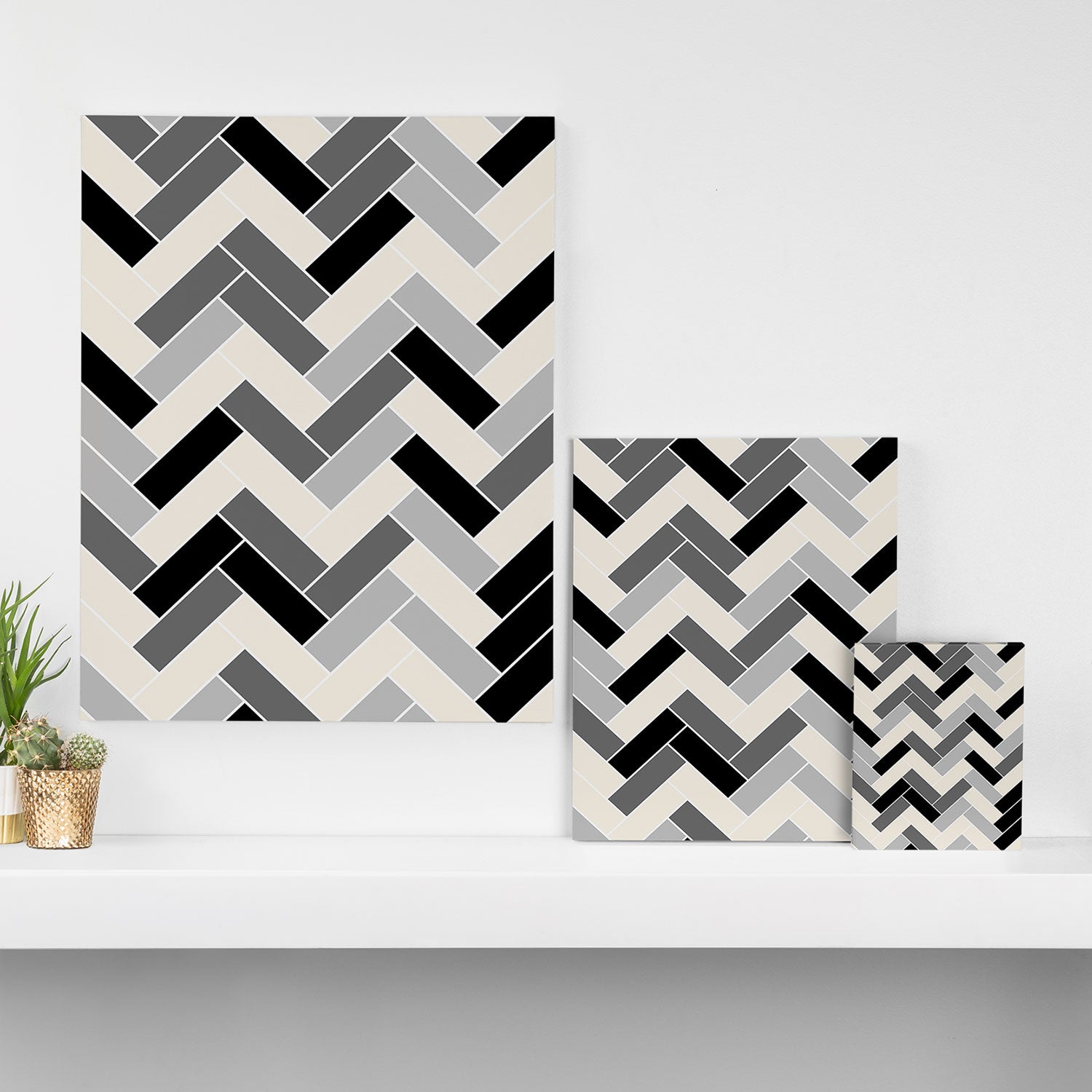 Black Gray Ivory Herringbone Pattern Pairs Valspar 2023 COTY Cozy White 3008-10C Canvas Print Gallery Image 3