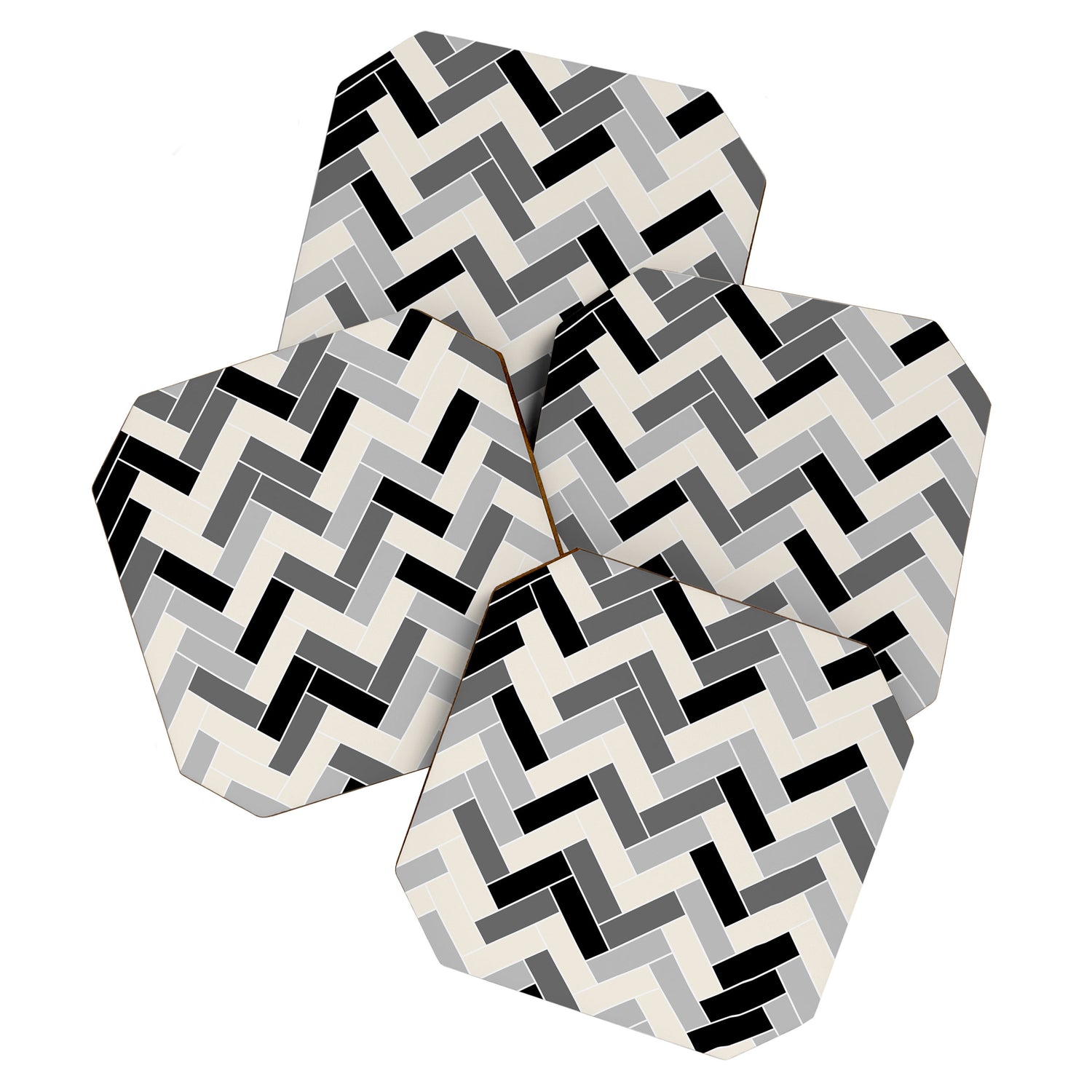 Black Gray Ivory Herringbone Pattern Pairs Valspar 2023 COTY Cozy White 3008-10C Coaster Gallery Image 1