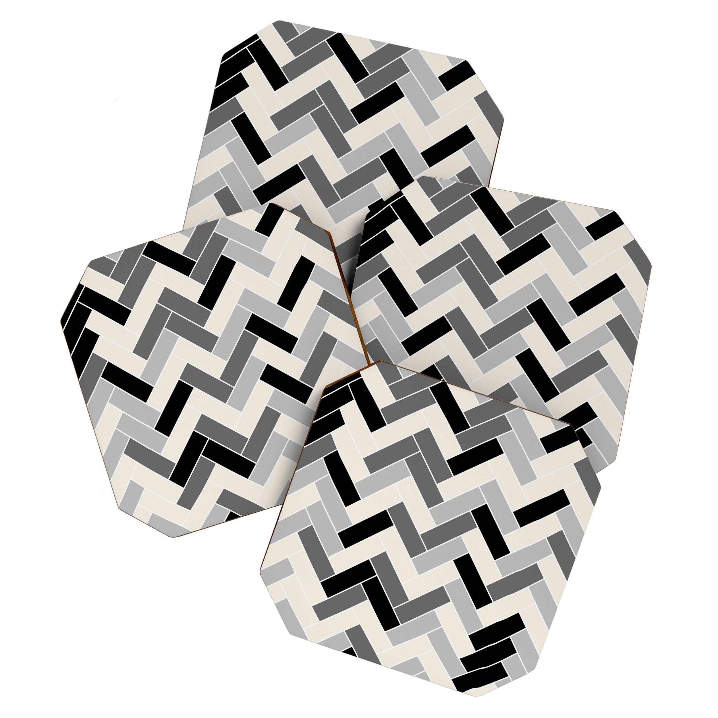 Black Gray Ivory Herringbone Pattern Pairs Valspar 2023 COTY Cozy White 3008-10C Coaster Gallery Image 1