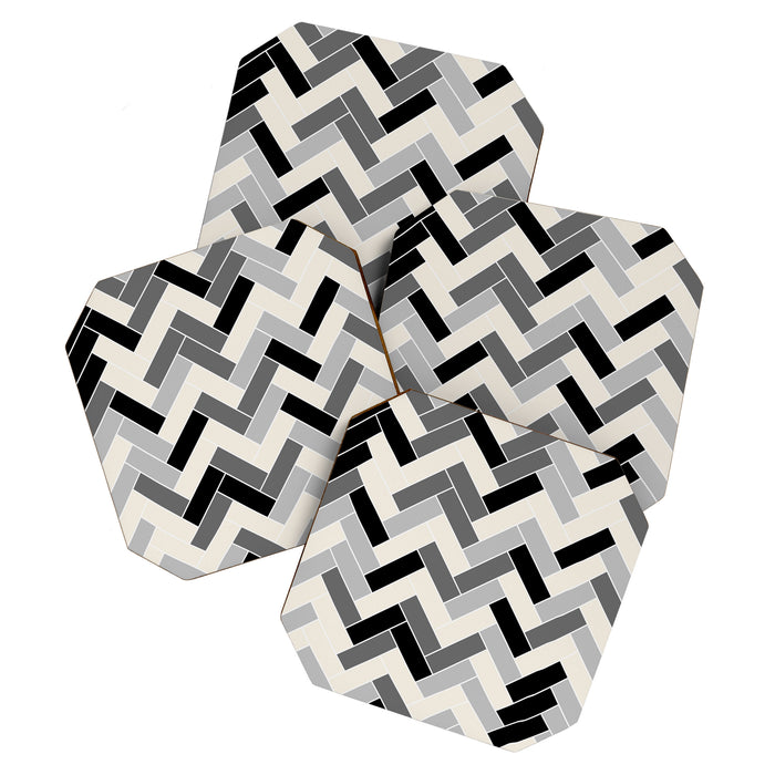 Black Gray Ivory Herringbone Pattern Pairs Valspar 2023 COTY Cozy White 3008-10C Coaster Gallery Image 1