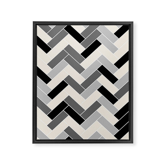 Black Gray Ivory Herringbone Pattern Pairs Valspar 2023 COTY Cozy White 3008-10C Framed Canvas Print Gallery Image 1
