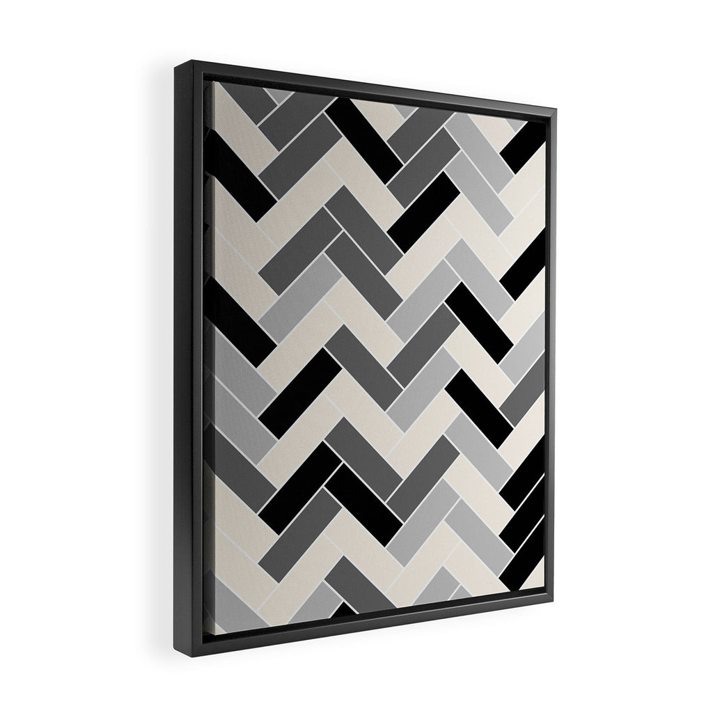 Black Gray Ivory Herringbone Pattern Pairs Valspar 2023 COTY Cozy White 3008-10C Framed Canvas Print Gallery Image 2