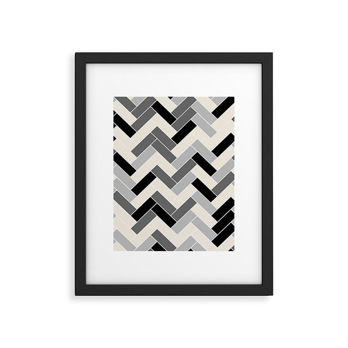Black Gray Ivory Herringbone Pattern Pairs Valspar 2023 COTY Cozy White 3008-10C Framed Art Print Gallery Image 1