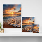 California Dreamin Coastal Photorealistic Digital Artwork - Sunset Waves on the Beach Canvas Print Gallery Image 3
