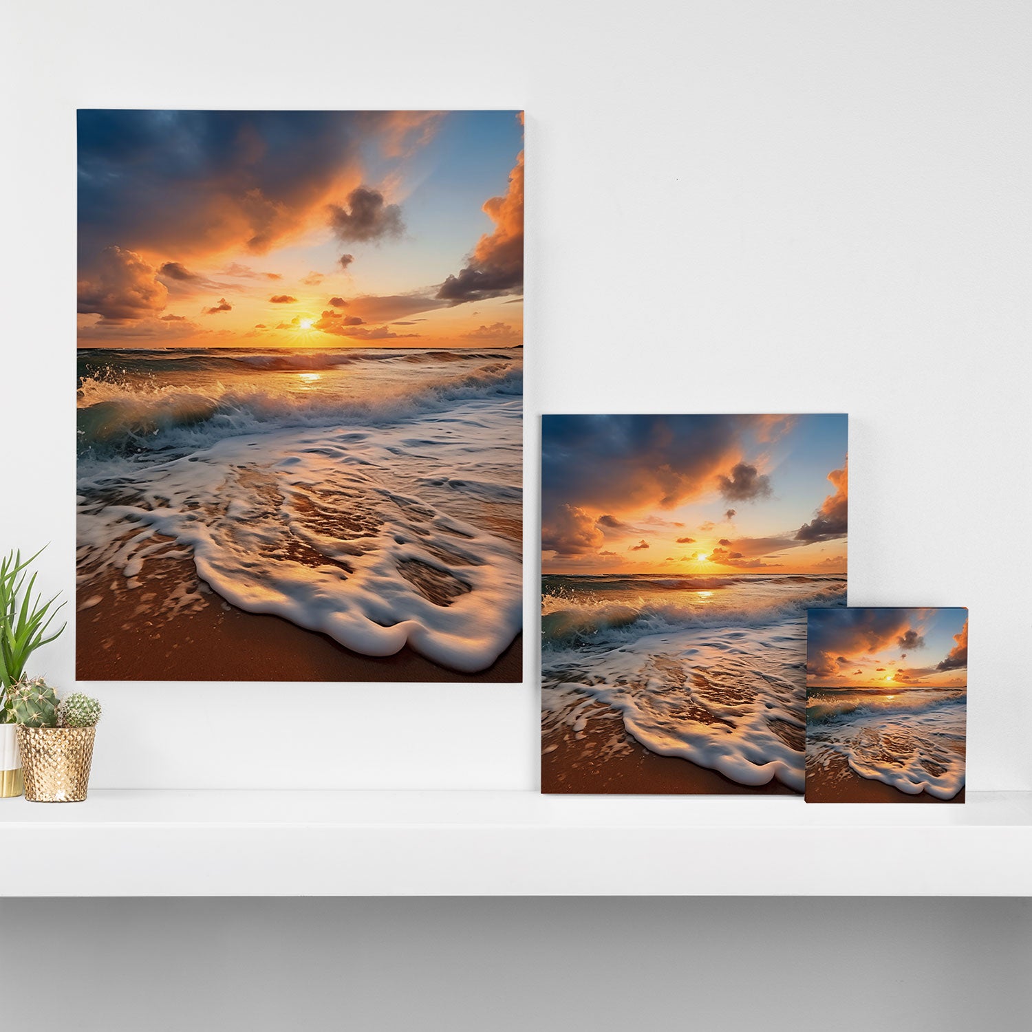 California Dreamin Coastal Photorealistic Digital Artwork - Sunset Waves on the Beach Canvas Print Gallery Image 3