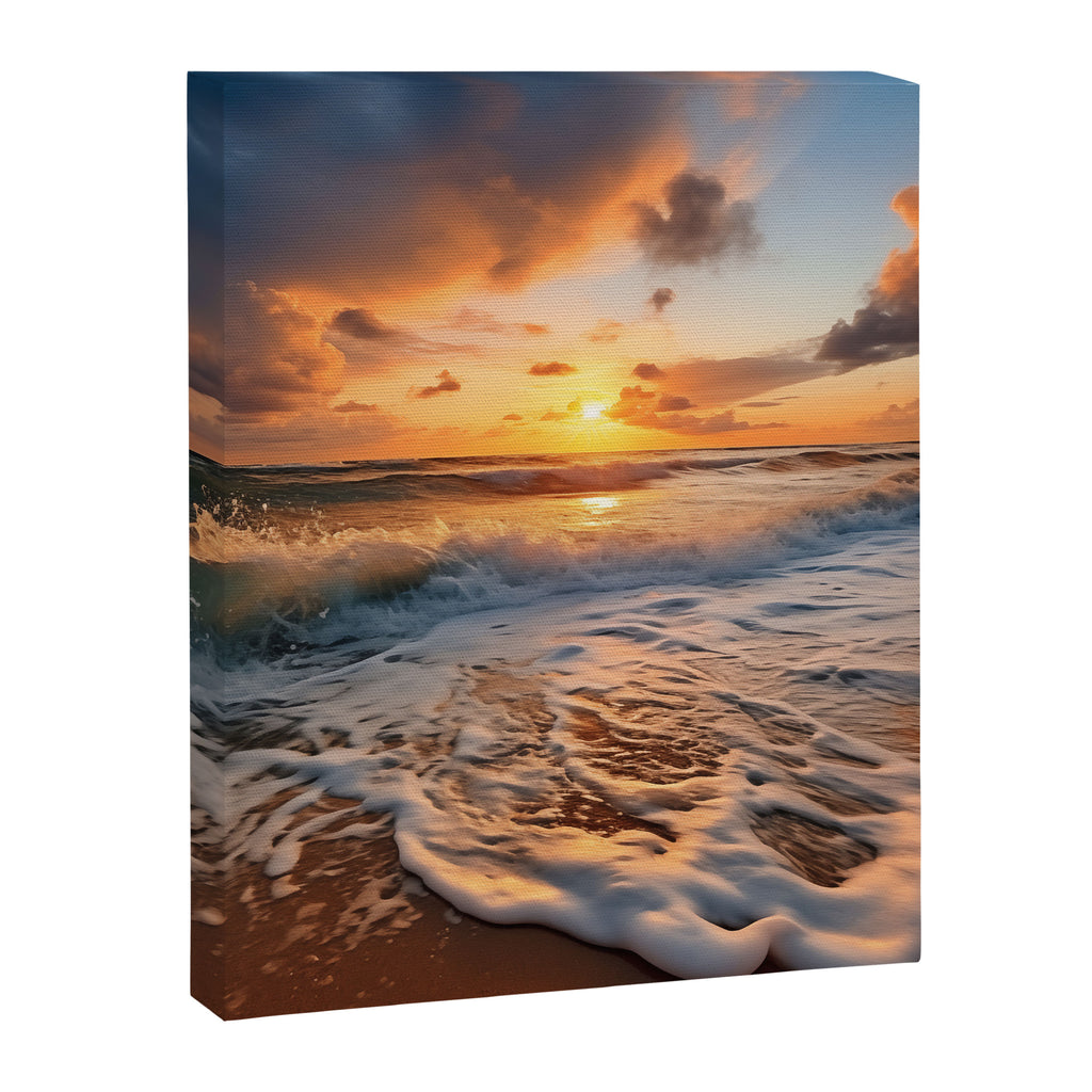 California Dreamin Coastal Photorealistic Digital Artwork - Sunset Waves on the Beach Canvas Print Gallery Image 3
