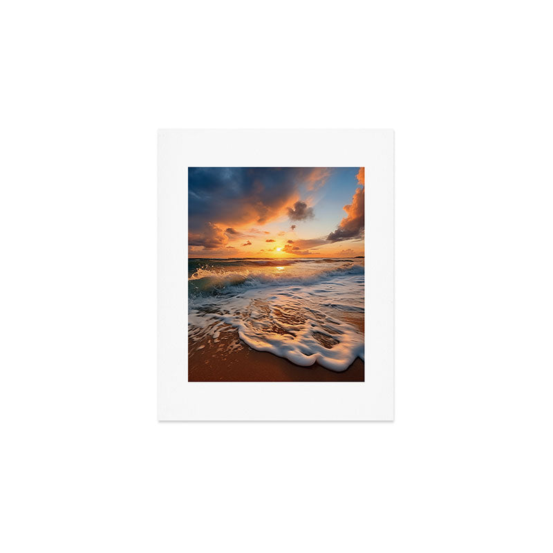 California Dreamin Coastal Photorealistic Digital Artwork - Sunset Waves on the Beach Art Print Gallery Image 1
