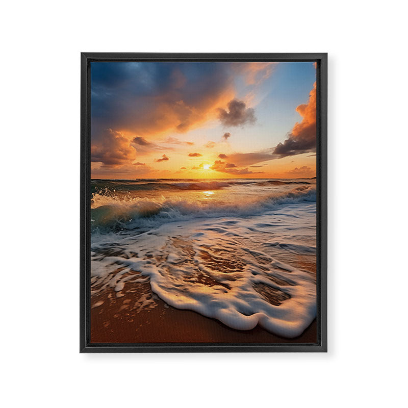 California Dreamin Coastal Photorealistic Digital Artwork - Sunset Waves on the Beach Framed Canvas Print Gallery Image 8