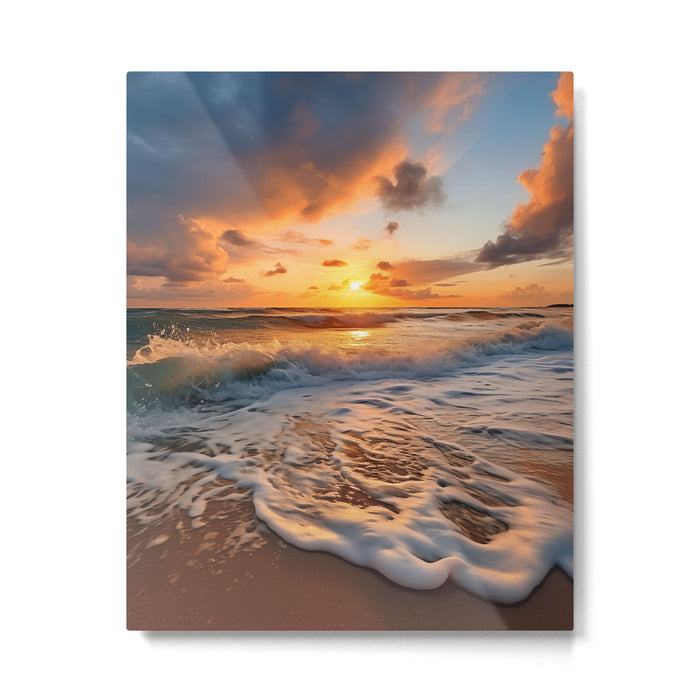 California Dreamin Coastal Photorealistic Digital Artwork - Sunset Waves on the Beach Metal Print Gallery Image 1