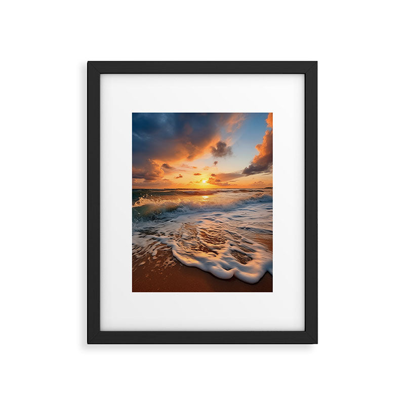 California Dreamin Coastal Photorealistic Digital Artwork - Sunset Waves on the Beach Framed Art Print Gallery Image 6