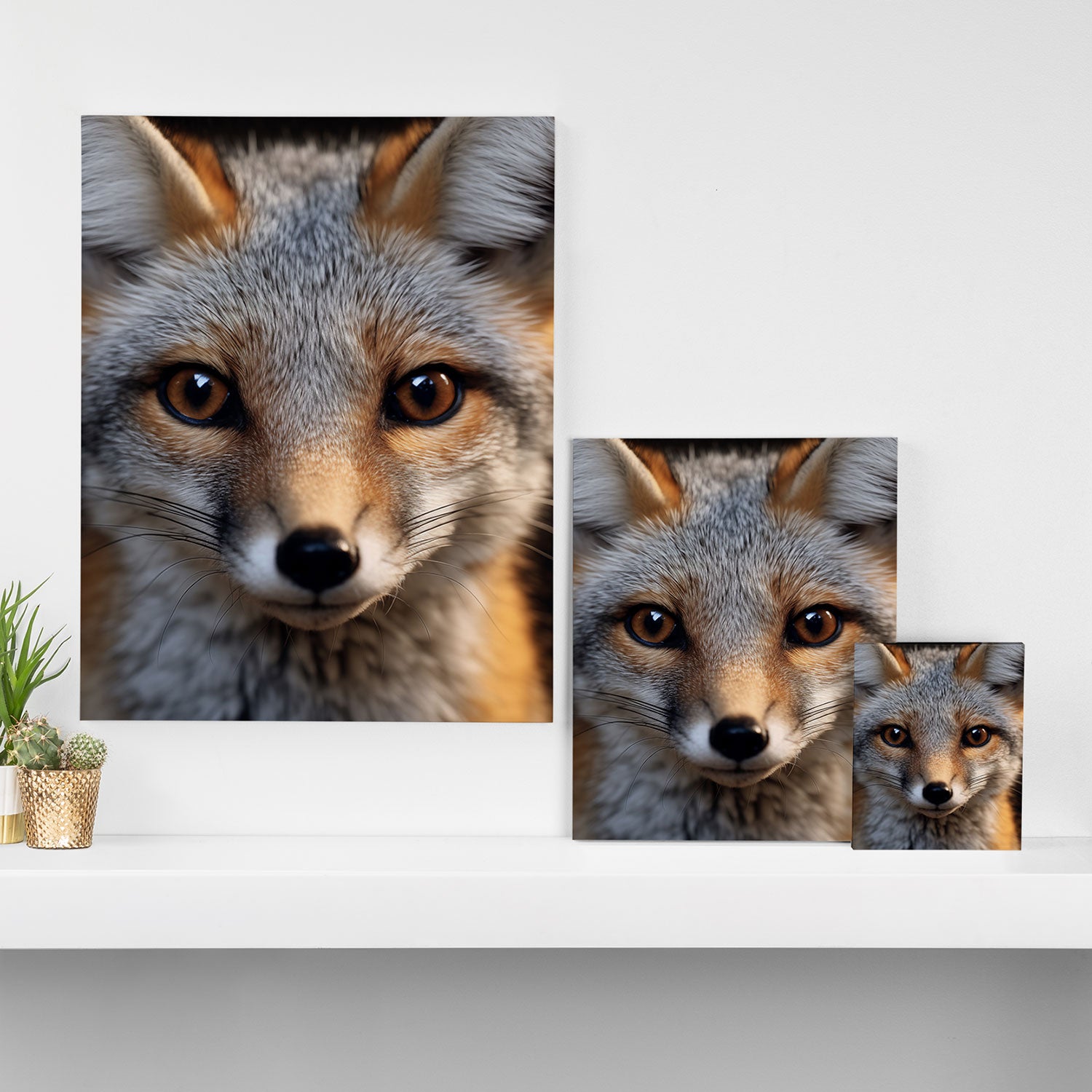 Foxfire Gaze Gray Fox Photorealistic Digital Wildlife Artwork Canvas Print Gallery Image 3