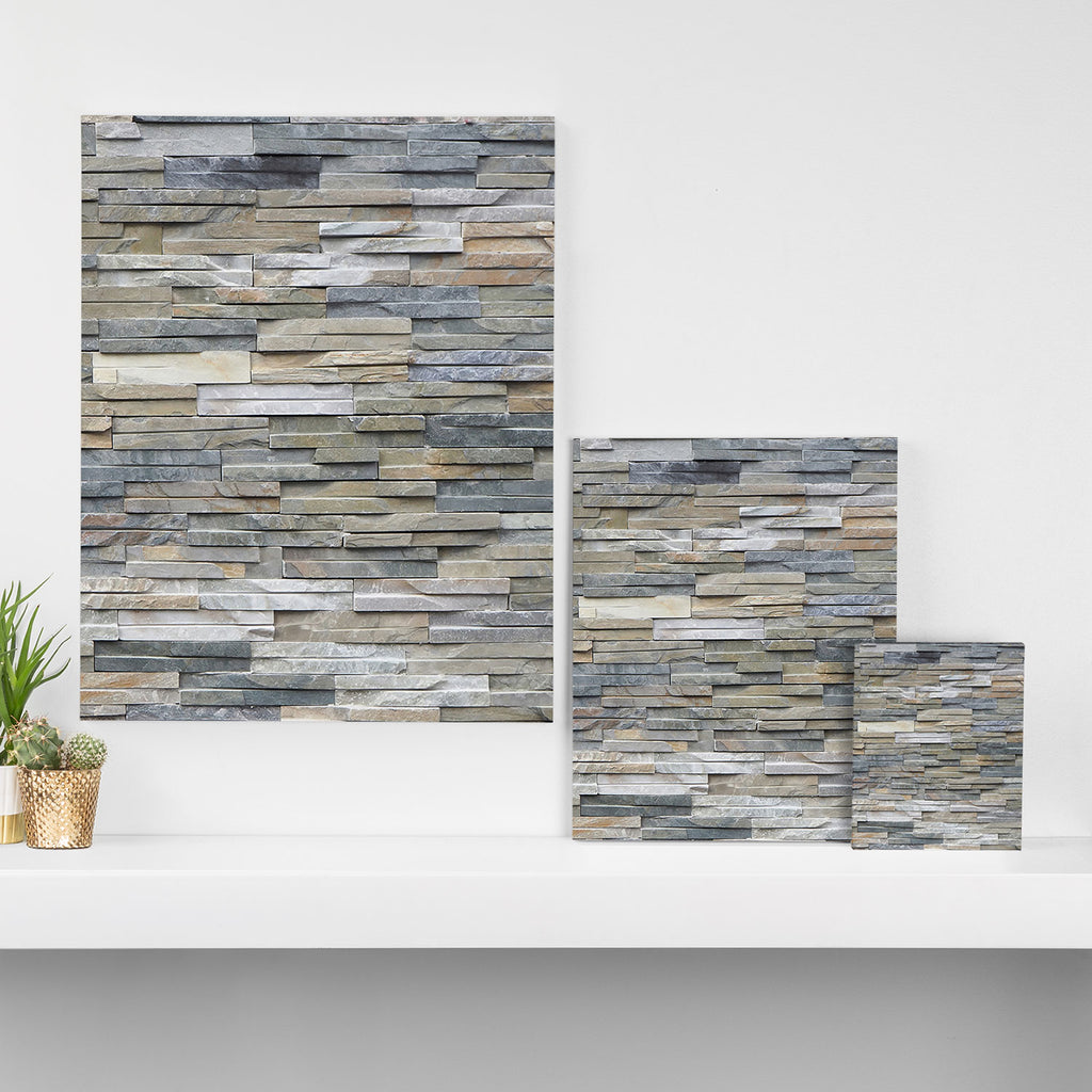 Gray Slate Stone Brick Texture Faux Wall Canvas Print Gallery Image 3
