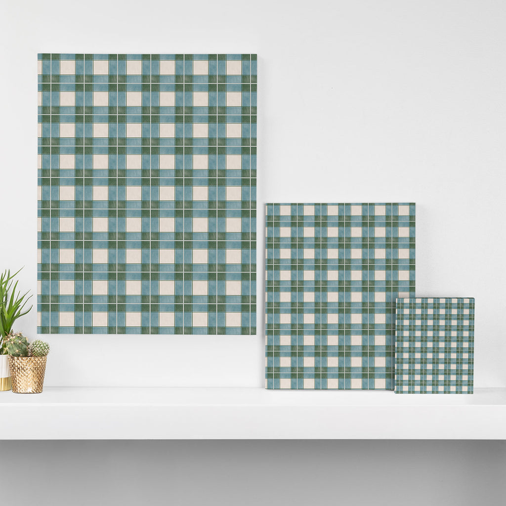 Green, Blue, and Ivory Traditional Plaid Pattern Canvas Print Gallery Image 3