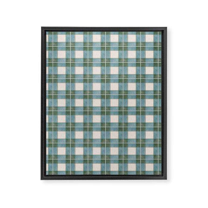 Green, Blue, and Ivory Traditional Plaid Pattern Framed Canvas Print Gallery Image 1